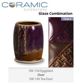 Eggplant SW134 over Tea Dust SW145 Stoneware Glaze Combination Eggplant SW134 over Tea Dust SW145 Stoneware Glaze Combination
